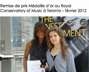 Remise de prix Médaille d’or au Royal Conservatory of Music à Toronto 